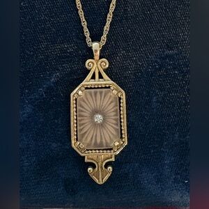 Vintage Avon Pink Camphor Glass Pendant Necklace 18”